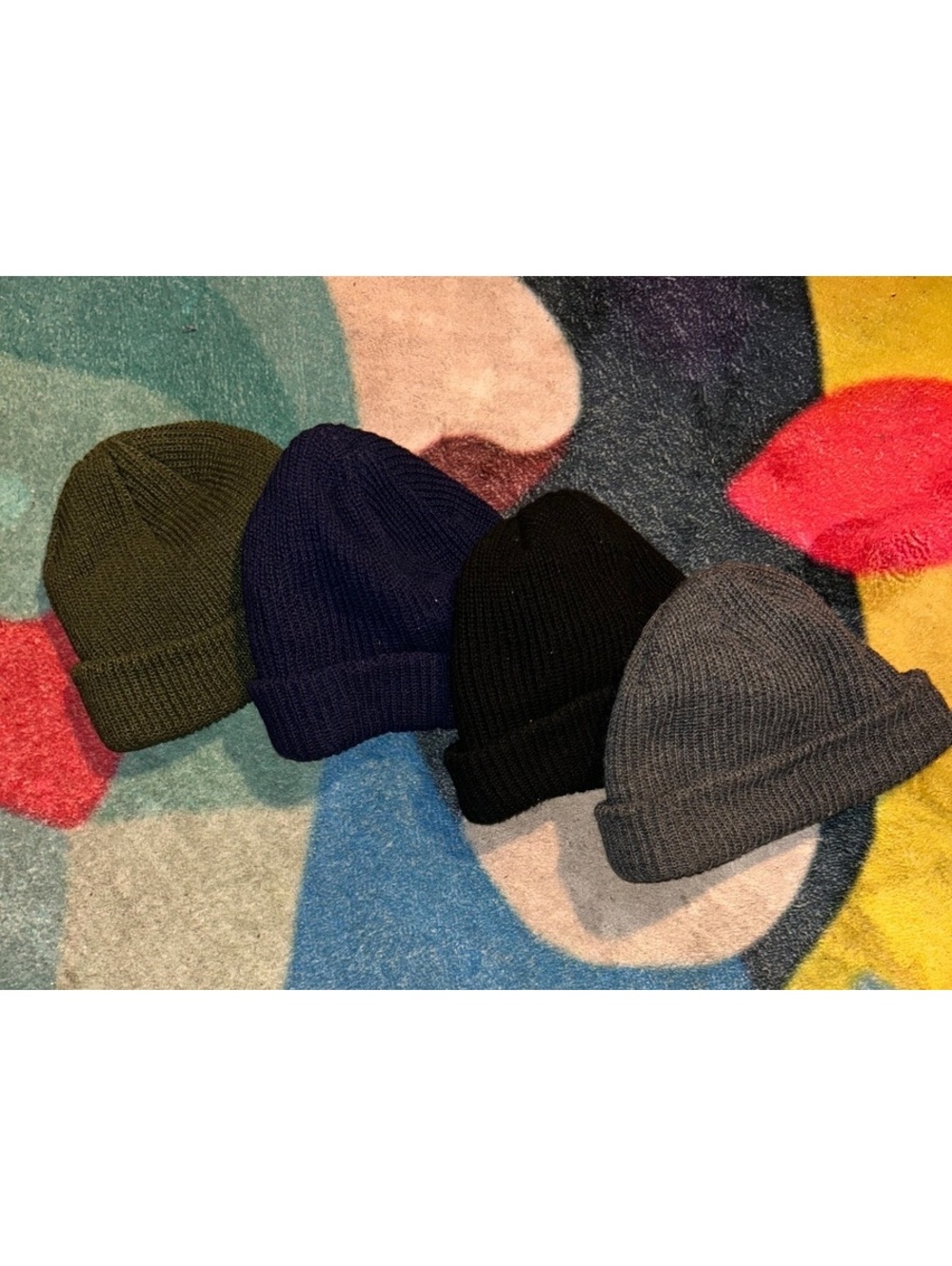 Set of Four Knit Beanie Hats in Various Colors
